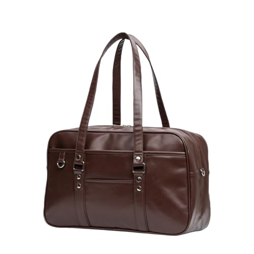 [YOBLUELO] スクールバッグ 革 スクバ 合皮 女子 高校生 大容量 肩紐長い イヤホンマークなし 茶色 黒 ..