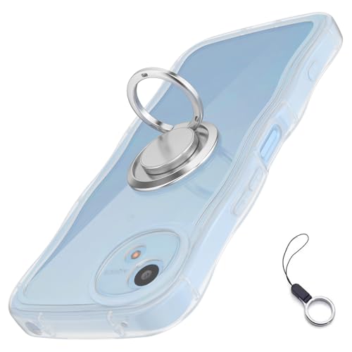 AQUOS Wish4用ケースクリア リング付き ウィッシュ4 docomo SH52E ウェーブ 純透明 マグセフ 可愛い [シルバーリングス