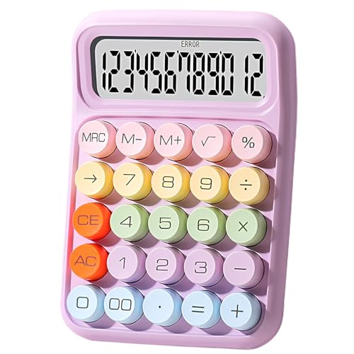 電卓 計算機 12桁 カラフル電卓 かわいい 大型LCDディスプレイ電卓 丸ボタン タイプライター風 持ち運..
