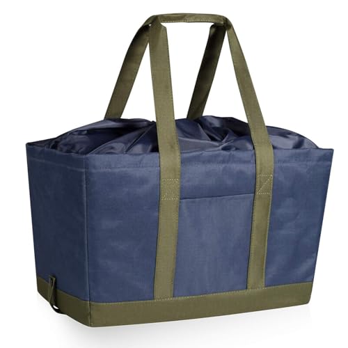 [JIKO] エコバッグ 折りたたみタイプ 巾着付 ベルト付け持ち歩きやすい 保冷はっ水素材使用 ビッグサイズ 耐久性 繰り返し使える (ブルー