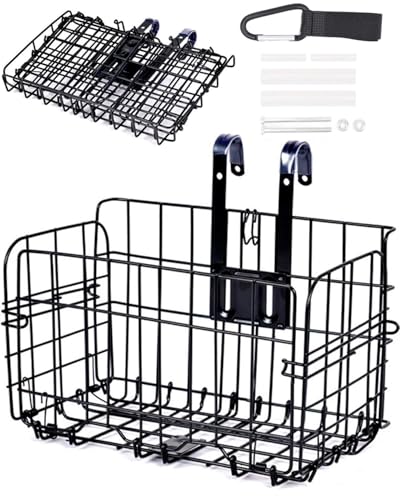 自転車 カゴ バスケット 前後汎用品ろかご 折り畳み OVTSPO ブラック 適し クロスバイク マウンテンバイク 買い物 通勤車等用