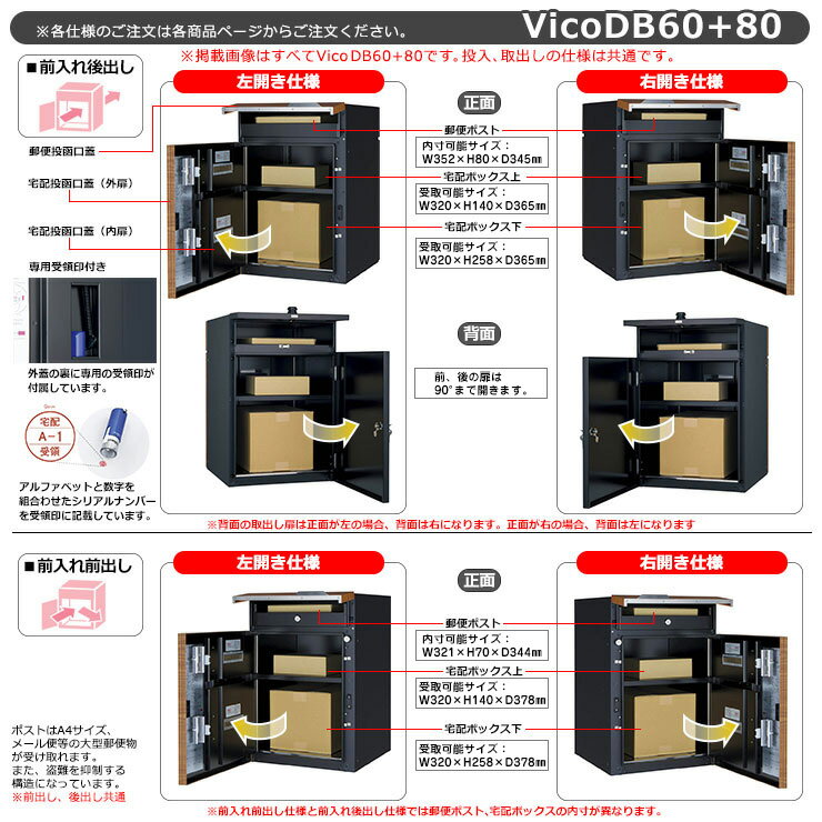 郵便ポスト 宅配ボックス 宅配ポスト ヴィコDB60+80 ポスト有り 左開きタイプ 後出し スペーサー付 イメージ：シャインチーク ユニソン VicoDB 壁埋め込み 据え置き 受注生産品