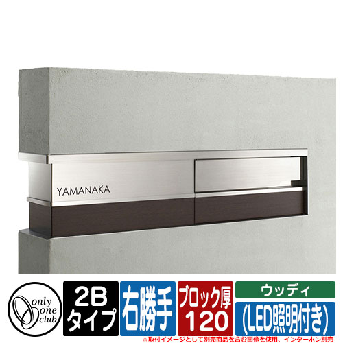 機能門柱 機能ユニット モデルノ プラス エフ ウッディ (LED照明付き) 2Bタイプ ブロック厚：120 R右勝手 インターホン別売 オンリーワン イメージ：N窓無し