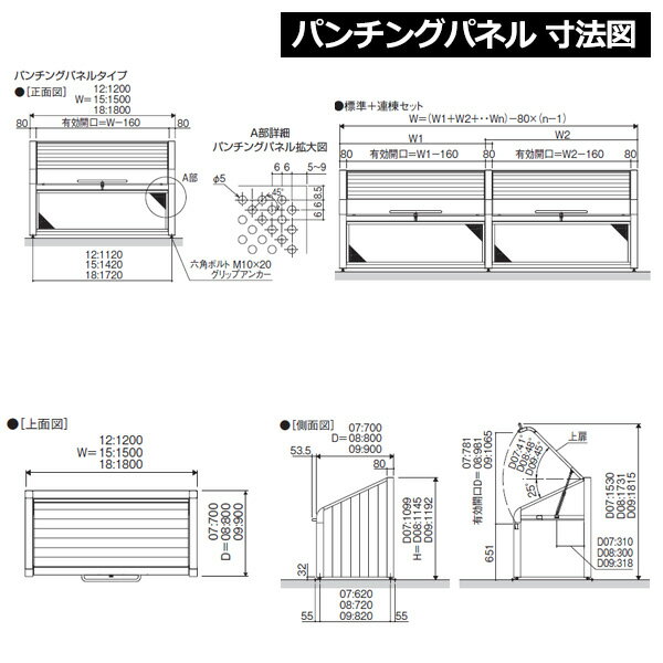 ゴミ箱 ダストボックス 三協アルミ ゴミ収納庫 ダスティンG ボックスタイプ パンチングパネルタイプ 標準セット サイズ：W1200×D800 呼称：1208 業務用 ゴミ収集庫 クリーンボックス 三協立山アルミ GBX-P