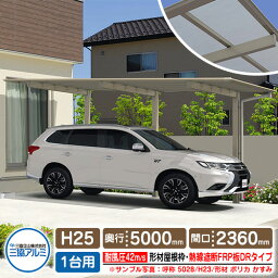 カーポート 1台用 スカイリード 片側支持・基本タイプ H25 呼称：5424 形材屋根枠（パネル材質：熱線遮断FRP板DRタイプ） 耐風圧強度：風速42m/s相当 三協アルミ 高さ：2500×奥行：5400×間口：2360 フラット型 車庫 駐車場 日よけ シェード リフォーム