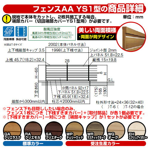 アルミフェンス 目隠し 囲い フェンスAA YS1型 H1200タイプ（T-12サイズ） 専用オプションエンドキャップのみ 上下桟端部キャップセットA（木調：1セット） LIXIL リクシル 自在柱 ラティスフェンス ルーバーフェンス 目隠しフェンス 屋外 アルミ 2