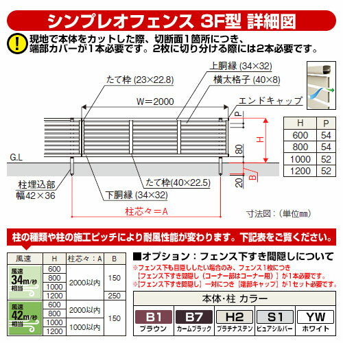 【楽天市場】アルミフェンス 目隠し 囲い シンプレオフェンス3F型 H600タイプ（T60） フェンス本体のみ YKKap 横太格子 自由柱