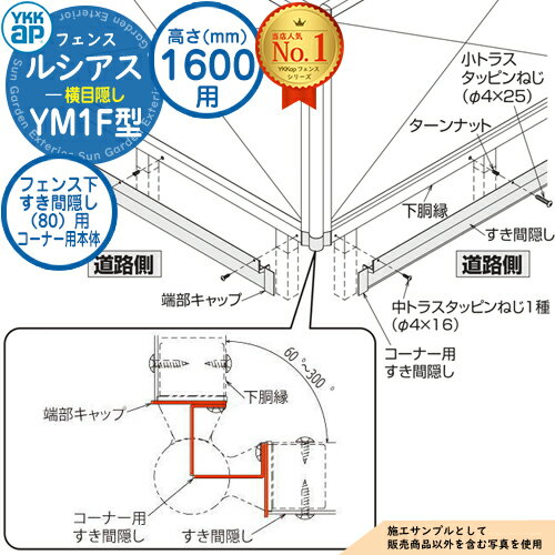 【部品】 ルシアスフェンスYM1F型 H1600タイプ（T160） 専用 フェンス下すき間隠し（80）用 コーナー用本体（L=2110） UFE-KS1-20K フェンス 目隠し 屋外 境界 アルミ ガーデン DIY 塀 壁 囲い バリケード F02型後継品