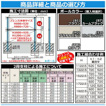 フェンス 目隠し 囲い YKKap 多段支柱 2段支柱 自立建て用 H2322.5 呼称：T230 ポールのみ 自由柱施工 多段柱 自立建用2段支柱 HFE-PD2 送料別