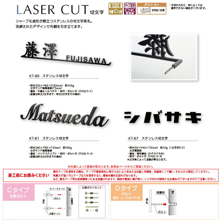 表札 サイン 金属 LASER CUT 切文字 ステンレス切文字 KT-58 福彫 表札シミュレー...