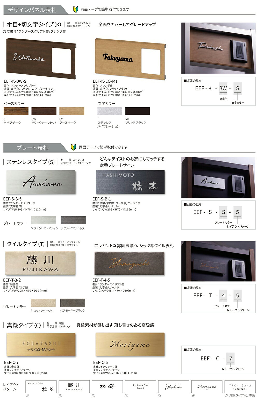 イエロゴ 切文字表札 デザインタイプ 機能門柱対応表札 イメージ画像：EEF-D-M3-2 ...
