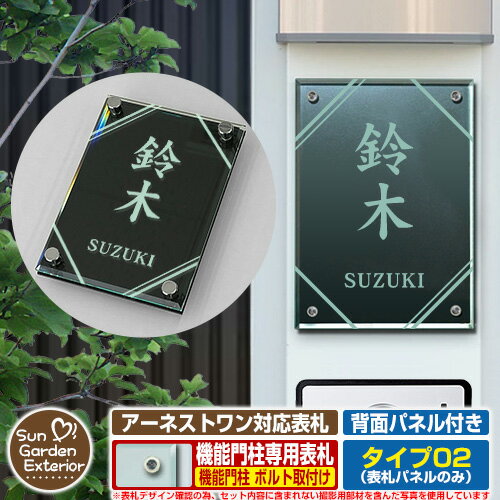 【無料★特典付】【ポイント5倍】 表札 飯田産業 アーネストワン 4点穴 対応 アネスタ Type02 背面パネル付き【サイズ：100×140mm】 参考写真：Iデザイン（ガラス色） 飯田グループホールディングス 機能門柱 機能ポール アクリル ネームプレート Anesta