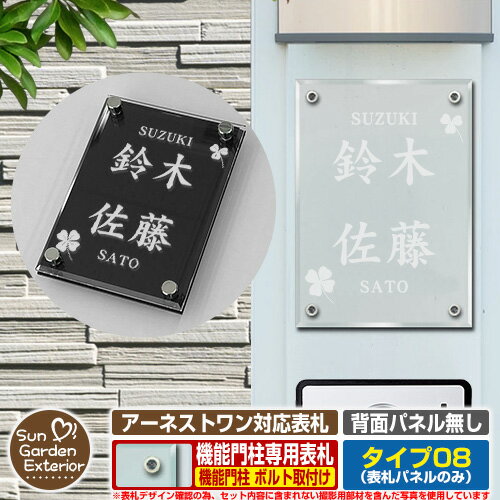【無料★特典付】【ポイント5倍】 表札 飯田産業 アーネストワン 4点穴 対応 アネスタ Type08 背面パネル無し【サイズ：100×140mm】 参考写真：Dデザイン（クリア色） 飯田グループホールディングス 機能門柱 機能ポール アクリル ネームプレート Anesta