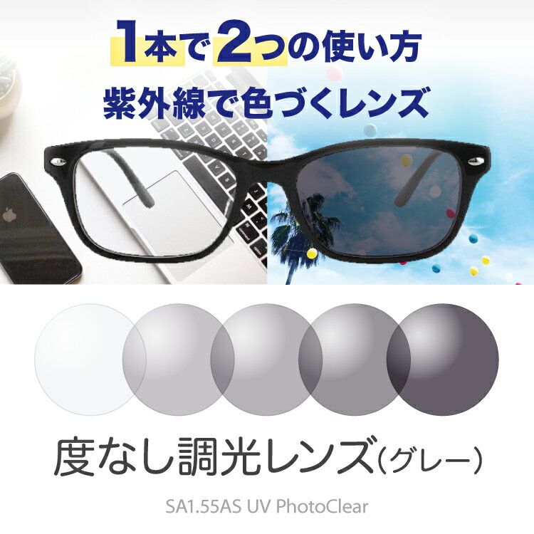 度なし・調光レンズ（グレー） 紫外線で色づくレンズ SAビジョン 非球面 SA1.55AS UV PhotoClear 1