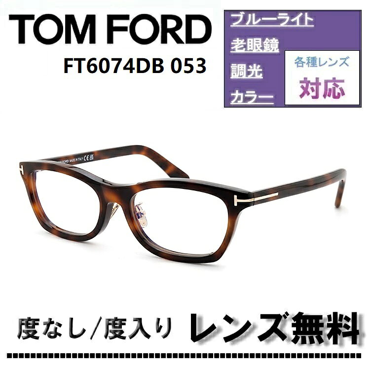 伊達レンズ・度付きレンズ(ニコンSV155)無料キャンペーン中！トムフォード メガネフレーム FT6074DB-053 53サイズ ブラウントータスTOM FORD FT6074DB 053 53サイズ ブルーライトカットレンズ アジアンフィット 眼鏡 伊達メガネ