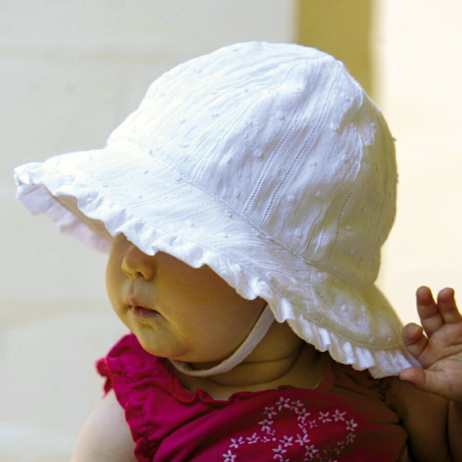 サングローブUVカット ベビー 帽子 ハット HAT 紫外線対策 日焼け対策 日よけ 熱中症予防 ボウシ 帽子 ぼうし コットン ホワイト ブロケード 43cm 46cm 0歳 1歳 uv★
