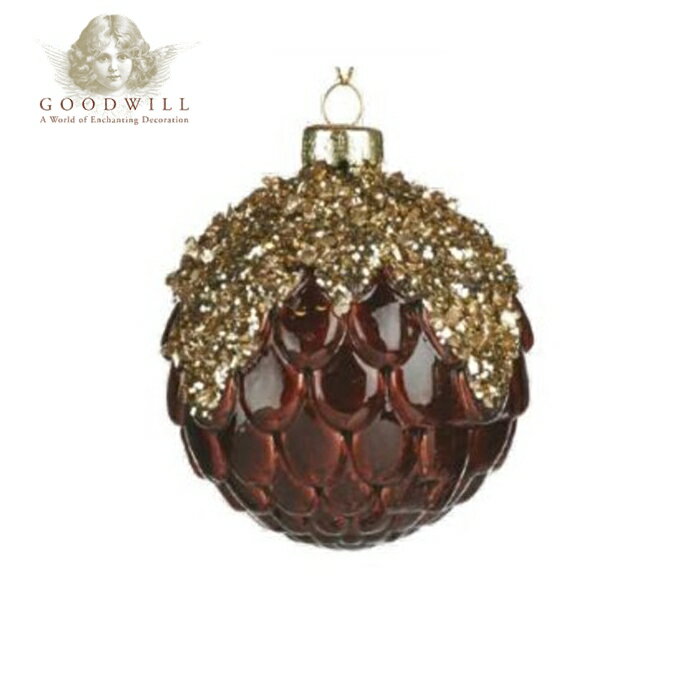 GOODWILL(グッドウィル) ベルギー直輸入 ペタルボールガラスオーナメント ブラウン×ゴールド［1］ラメ 8cm ヨーロッパ クリスマスツリー オーナメント クリスマスオーナメント 北欧 おしゃれ サングッド sungood P 31560[150116-1]