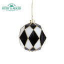 T3145 クリスマスツリー オーナメント KurtS.Adler (カーツアドラー) プラッドボール 黒と白 ガラスボール ダイヤモンドパターン丸型 8cm サングッド sungood