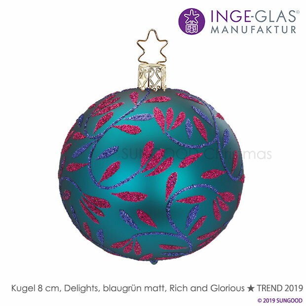 INGE-GLAS オーナメント Kugel Delights blaugrun matt  原産国ドイツ ハンドメイド MANUFAKTUR インゲグラスマニュファクチャー クリスマス ヨーロッパ 北欧 クリスマスツリー サングッド sungood 20964T008