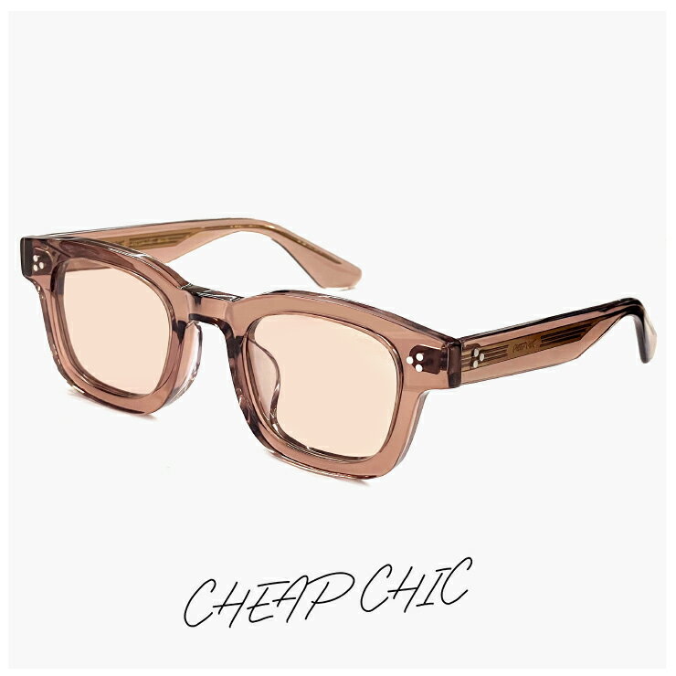 Rakuten - 小ぶり サングラス CHEAP CHIC cc5028 tp メンズ レディース ユニセックス モデル 顔 小さめ 小さい 小顔 ブランド 個性的 おしゃれ かわいい スクエア 型 太 フレーム クリア テラコッタ uvカット 薄い色 茶色 ブラウン ライトカラー レンズ