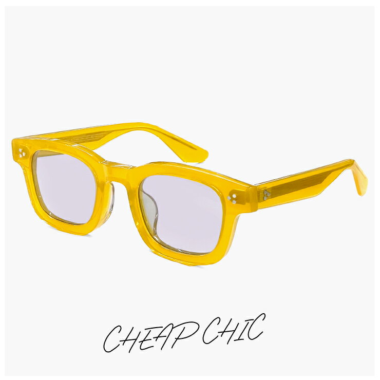 Rakuten - 小ぶり サングラス CHEAP CHIC cc5028 yl メンズ レディース ユニセックス モデル 顔 小さめ 小さい 小顔 ブランド 個性的 おしゃれ かわいい スクエア 型 太 フレーム イエロー uvカット 薄い色 スモーク ライトカラー レンズ