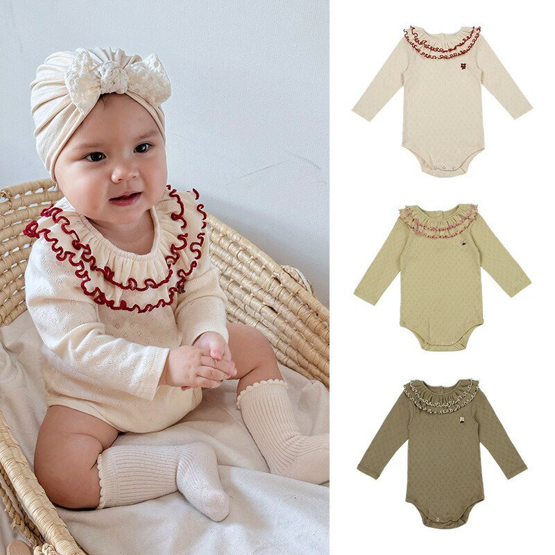 【先着100名様★1898円！ 】ベビー 肌着 長袖ロンパース フリルネック 赤ちゃん ボディスーツ 赤ちゃん ベビー服 春秋 綿 女の子 男の子 子供服 幼児 可愛い かわいい 夏服 夏 ベビー パジャマ ルームウェア 新生児服 通園 幼稚園 出産祝い