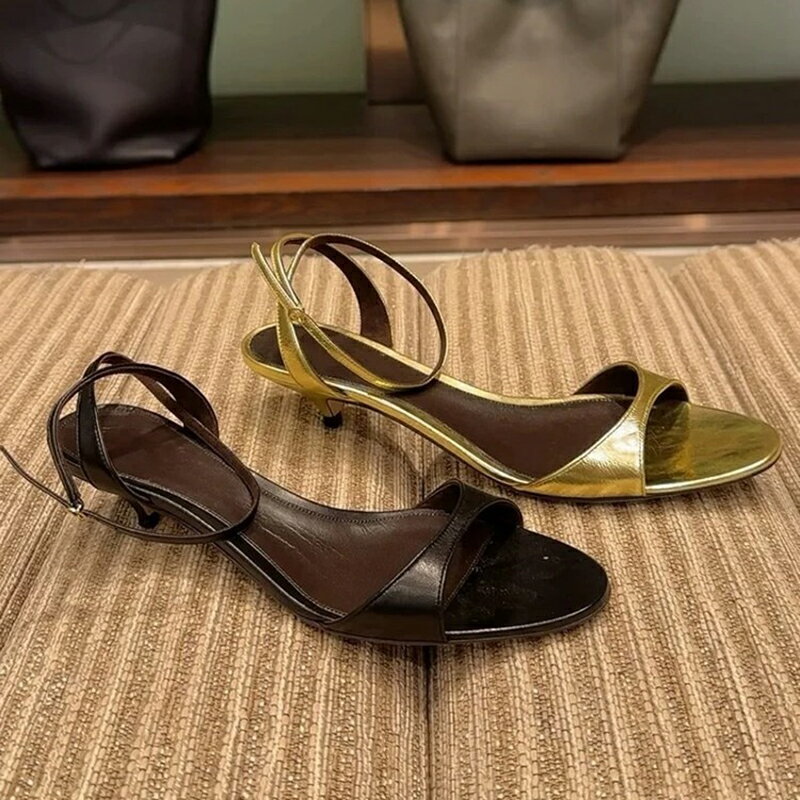 乐天商城 - 【先着50名様★5340円！ 】22.5cm-25cm サンダル ストラップ レディース ローヒール オープントゥ ワイン ブラック ゴールド 耐磨耗 女性用
