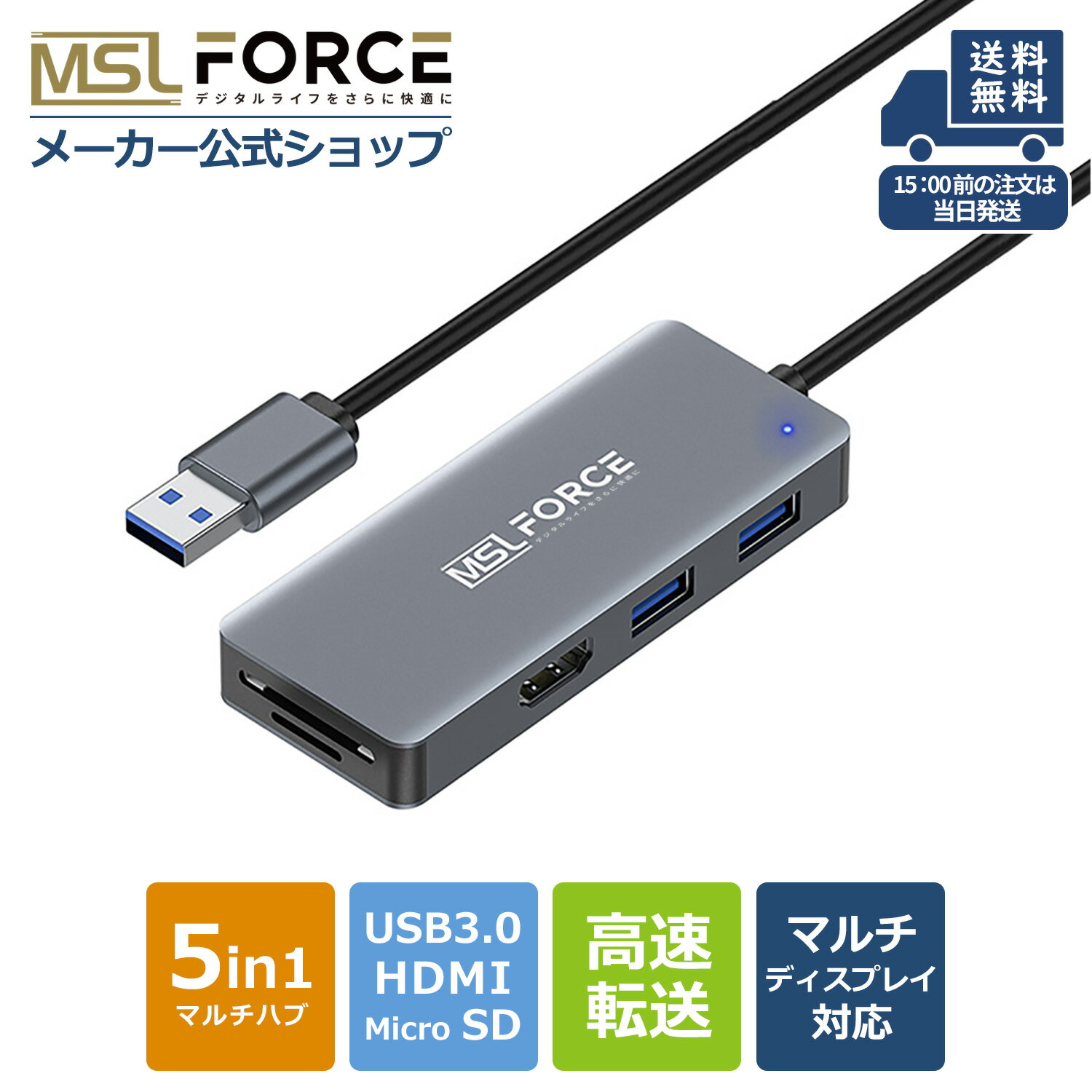 【5/20日10％限定クーポン】 USB3.0 to HDMI usbハブ usbポート 5 in 1 マルチハブ USB3.0 5ポート SD&MicroSDカードスロット HDMIポート hdmi マルチディスプレイ アダプター hdmiハブ Windows XP/7/8/8.1/10/11 PC モニター プロジェクター ua0024 送料無料