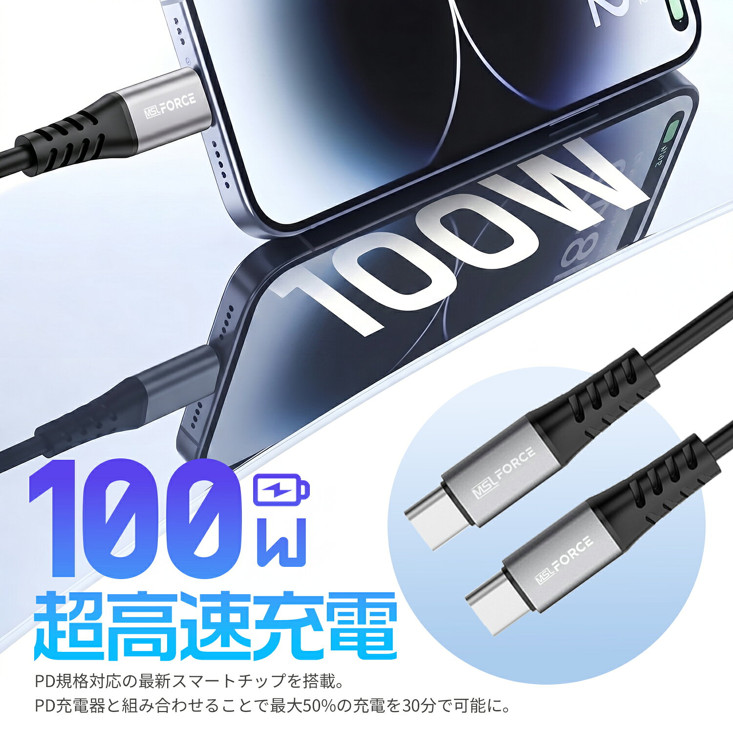 【2本目半額/3本目タダ】USB-A/USB-C 充電ケーブル 60W/100W 急速充電 PD充電 480Mbps iPhone Type-C PD急速充電 柔らかい 0.5m 1m 2m 耐久性 耐火性 絡まない シリコン Apple タイプc (3)