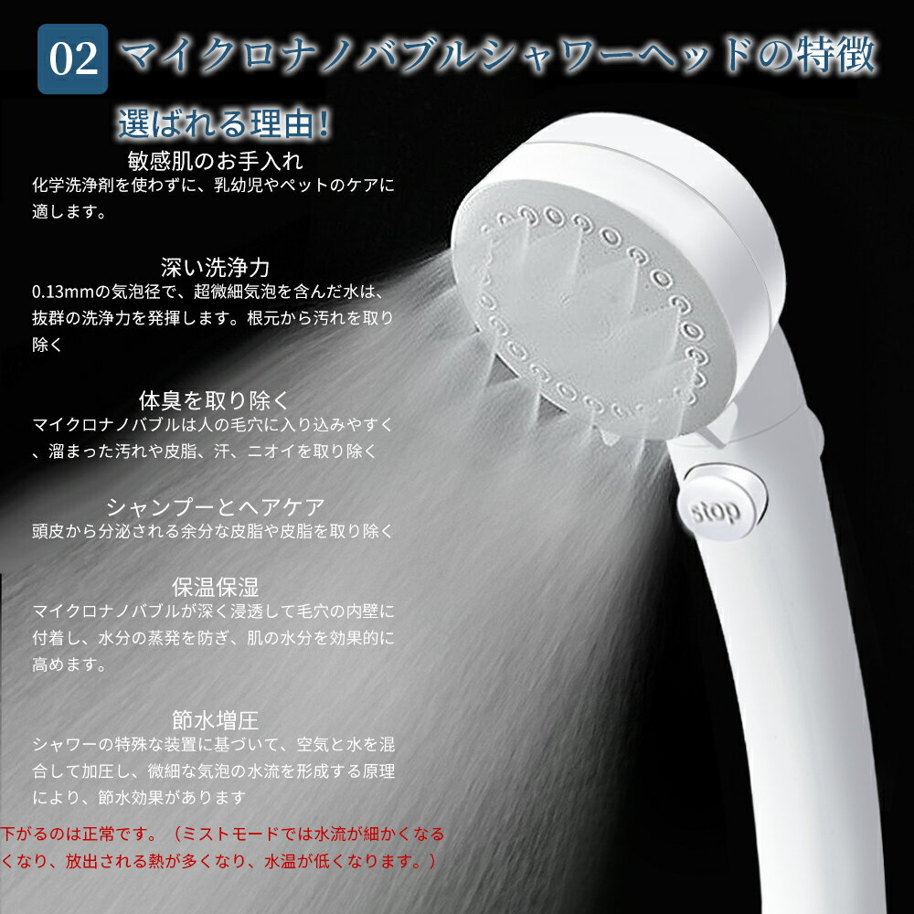 シャワーヘッド 高級感 節水 超微細気泡 手元止水 マイクロナノバブル
