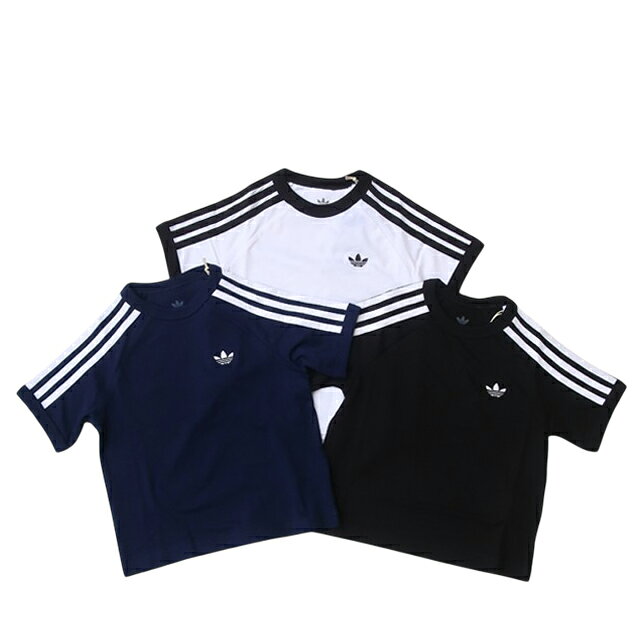 アディダス 半袖tシャツ キッズ スリーストライプス bu712 ホワイト/ブラック/ナイトインディゴ 110/120/130