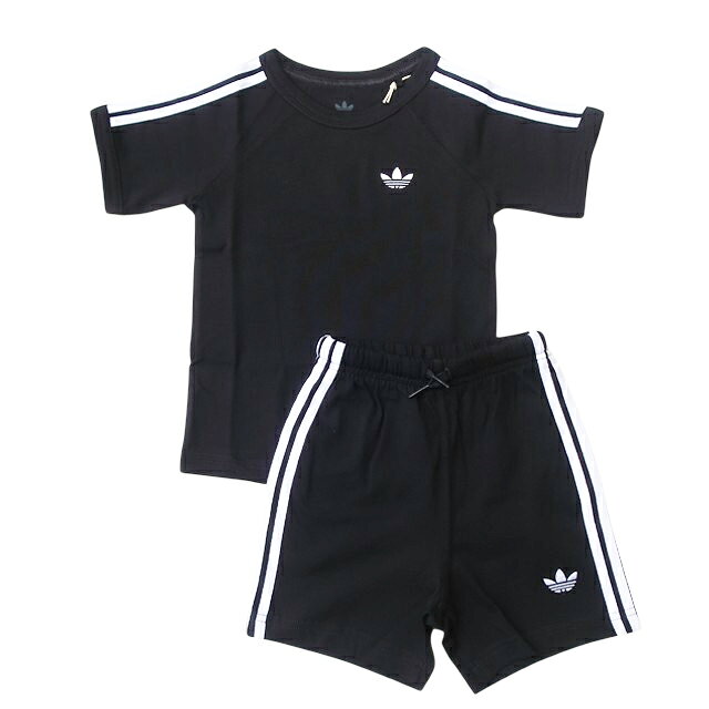 アディダス キッズ 半袖tシャツ ショートパンツ上下セットアップ if563 ブラック 90cm/100cm【adidas originals/アディダス オリジナルス/スリーストライプス ショーツ Tシャツ/Kids/ジュニア/子供/ベビー/スポーツ/ギフト】【2026モデル】【正規品】