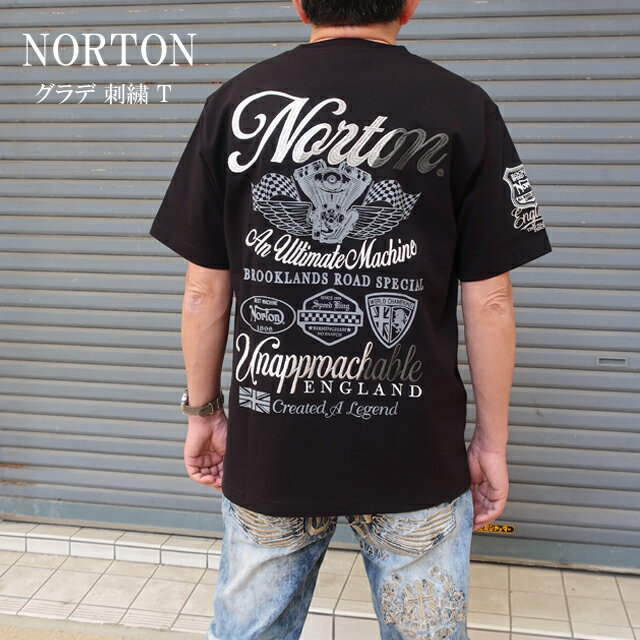 Rakuten - norton ノートン 半袖tシャツ メンズ 262n1011 ブラック L/XL/XXL【Norton/男性/グラーデションロゴ刺繍Tシャツ/トップス/クルー/半T/バイカーズ/アメカジ/バイク/夏】【2026年モデル】【正規品】