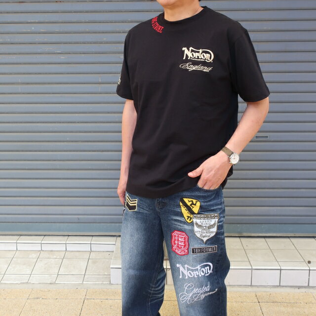 Rakuten - norton ノートン 半袖tシャツ max カモ柄 生地 ロゴ クルーネック 262n1017 黒 L XL XXL アメカジ バイカー【Norton/男性/トップス/半袖T/ストリート/春/夏】【2026年モデル】【正規品】