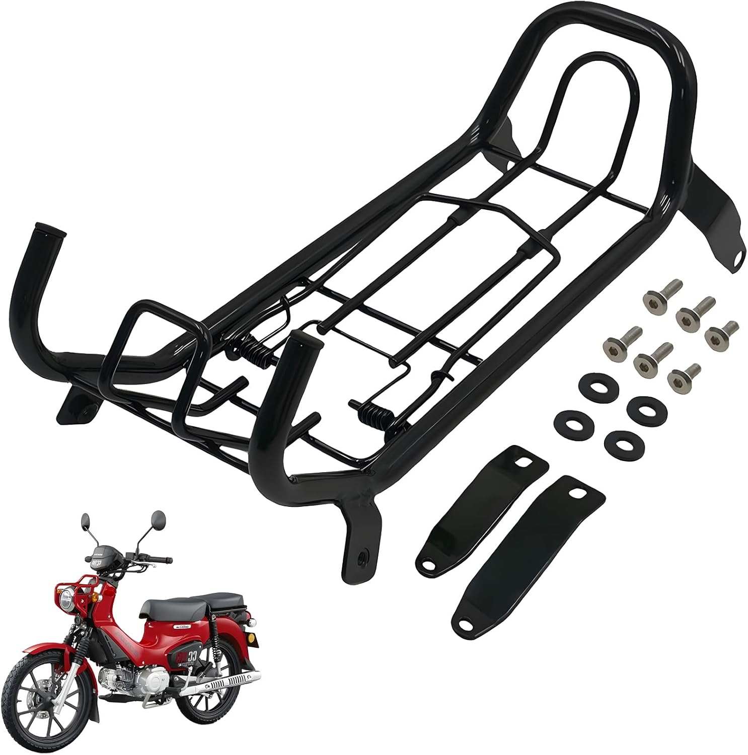 Rakuten - 【新店OPEN P5倍】★送料無料★ センターキャリア 荷物ラック 特別なバイク用キャリア ブラック クロスカブ スーパーカブ CC110 CC50 ホンダ用 34.5x15x13cm