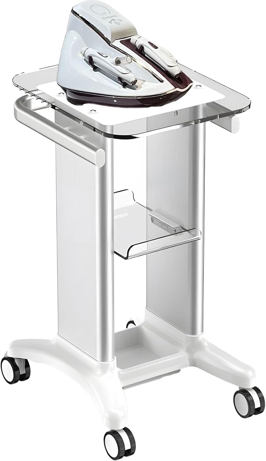 Rakuten - 【新店OPEN P5倍】★送料無料★ 美容車用カート エステ機器ワゴン 美容室ワゴン 4輪 透明トレイ付き キャスター ラック車輪付き 360度回転 ビューティートロリーカート取っ手 サロントロリー 機器ハンドトラック アクリル棚 2段収納 移動便利 理髪店 脱毛サロン