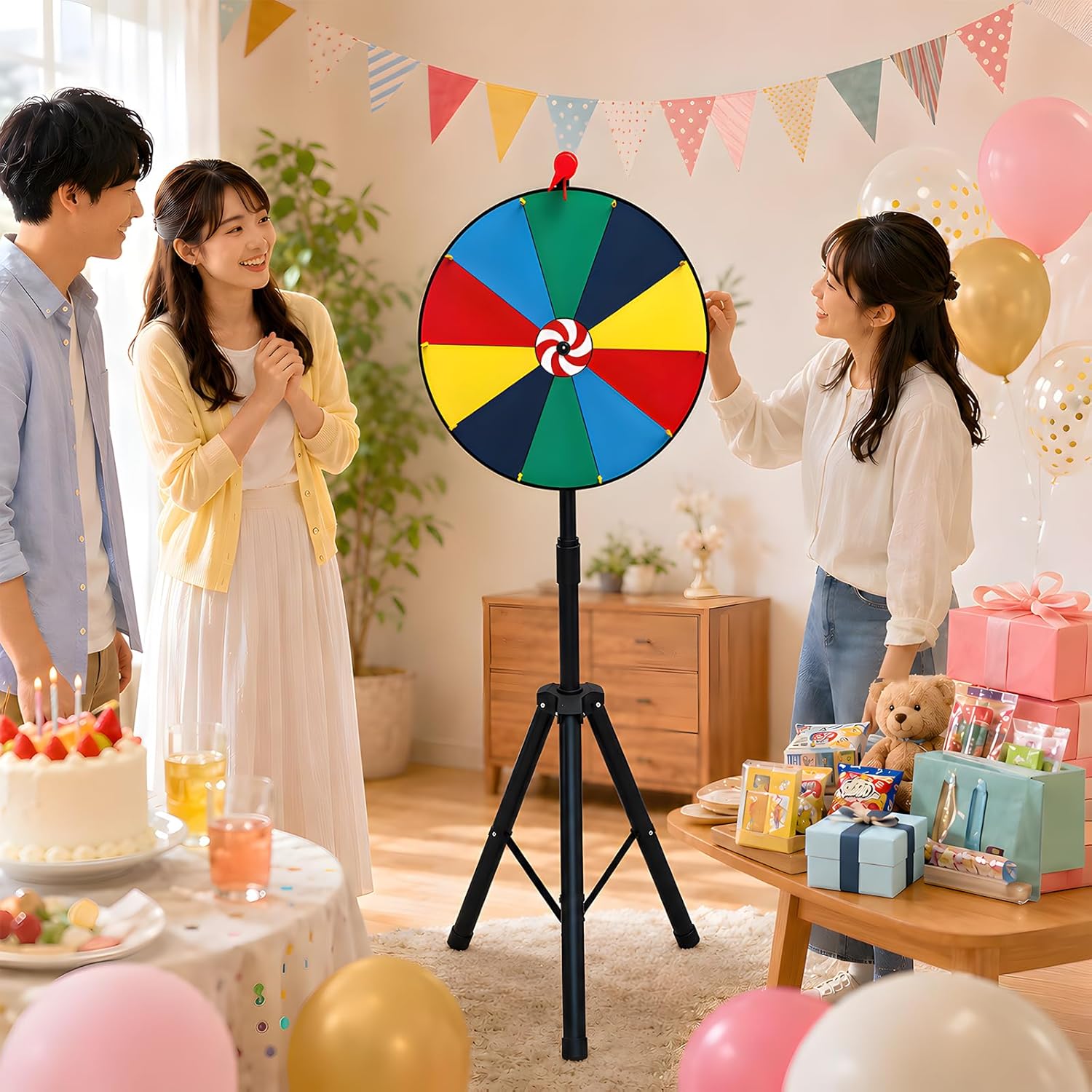 SunlitCorner 楽天市場店の★送料無料★ ルーレット 40cm 高さ調節 回転式 ルーレットホイール 折りたたみ式 三脚スタンド 抽選 イベント 展示会 パーティーゲーム 組み立て簡単 ホワイトボードマーカー イレーザー 収納バッグ付き｜アングル3