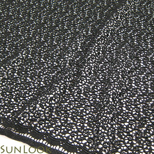 Rakuten - 10cm単位販売 優雅なケミカルレース 生地 片端耳カット 片端スカラ（巾約85cm 黒/ブラック）
