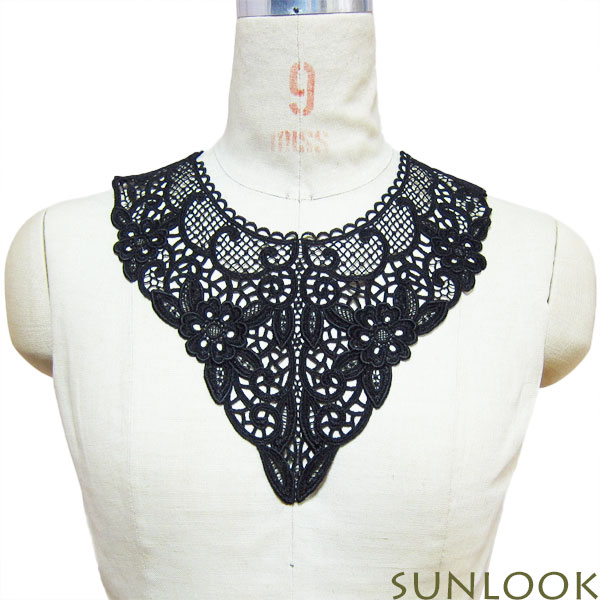 ケミカルレース モチーフ 襟レース 衿モチーフ 前ヨーク飾り（黒/ブラック）