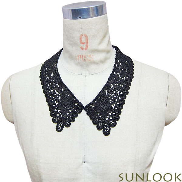 Rakuten - ケミカルレース襟 モチーフ 左右ペア 衿（黒/ブラック）