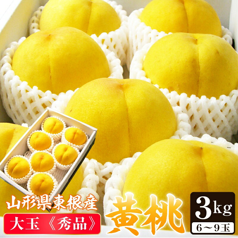 山形県東根産 黄桃大玉秀品約3kg（7〜9玉前後）化粧箱入り【送料無料】※もも、モモ、ピーチ、おうとう、山形産、産地直送、ご贈答に最適、のサムネイル