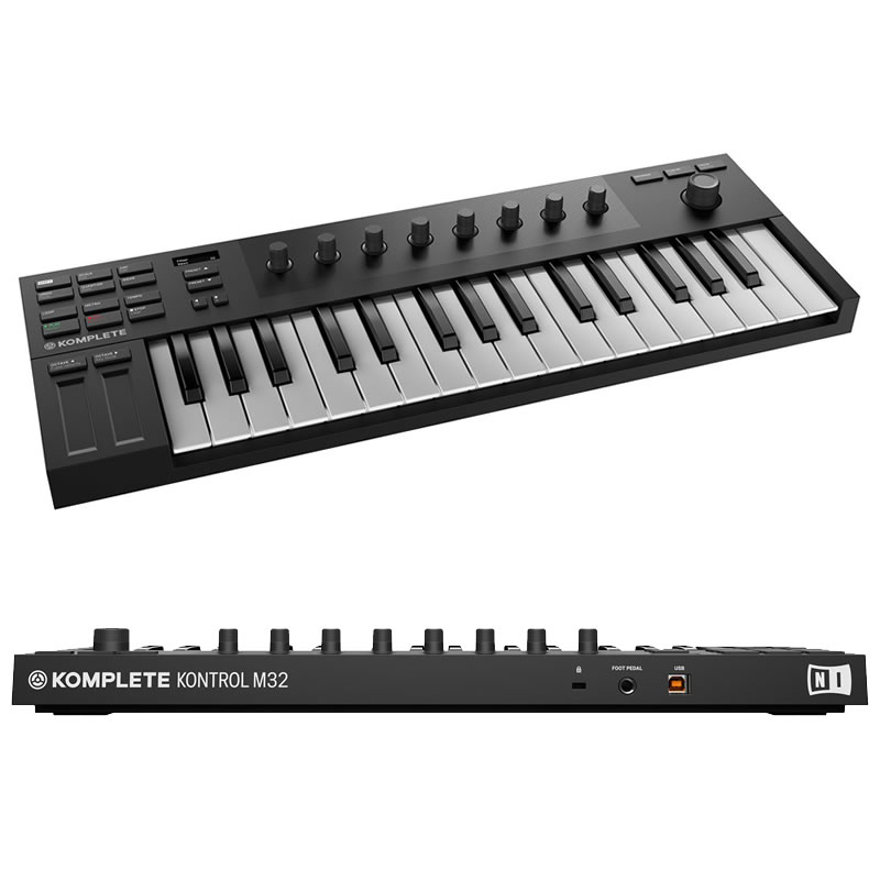 NATIVE INSTRUMENTS KOMPLETE KONTROL M32製品特徴　入門機として最適なポータブルでリーズナブルなNI初のマイクロサイズキーボード。NIとNKSパートナーの種類豊富なインストゥルメントやエフェクトを直感的に操作できます。NI独自開発の鍵盤と、演奏や創作意欲を刺激するSmart Play機能が素早くアイディアを捉えます。マイクロサイズ：バーチャルインストゥルメントやエフェクトの操作に対応したミニ32鍵キーボードコントローラー手頃な価格：NI製品の入門機として最適シンセアクション鍵盤：NI独自開発の高品質キーベッドを採用有機ELディスプレイ：視認性が高くナビゲーションも容易8つのタッチセンサー式コントロールノブ2本のタッチストリップ：直感的な表現が可能4方向プッシュ式エンコーダー：サウンドのブラウズやプロジェクトのナビゲートが片手で可能KOMPLETE KONTROLソフトウェア：タグベースのブラウザーとサウンドプレビュー機能により素早いサウンドの検索が可能Smart Play：100種類以上のスケールやモードを白鍵のみで演奏したり、コードやアルペジオを1つの鍵盤で演奏することが可能Native KontroStandard (NKS)対応：KOMPLETE KONTROLソフトウェアにより、あらかじめマッピングされたKOMPLETEインストゥルメント＆エフェクトや他社製プラグインの操作が可能VSTiとVST FXをサポートMASCHINEソフトウェアとのスムーズな連携 TRSペダル入力端子：サスティンのアサインが可能USB 2.0バスパワーで動作USB MIDIコントローラーとしても使用が可能付属ソフトウェアAbleton Live Lite：音楽制作ソフトウェアMASCHINE Essentials：MASCHINEソフトウェアのフルバージョンと、サンプル、ワンショット、ループ、インストゥルメントを収録した1.6 GBの厳選ライブラリー。KOMPLETE KONTROLソフトウェアMONARK-伝説のモノフォニックシンセサイザーREAKTOR PRISM-物理モデリングシンセサイザーSCARBEE MARK I-エレクトリックピアノKOMPLETE START-計17種の音源やエフェクトに加え、ループやサンプルも収録その他サイズ:幅475×奥行166×高さ49(mm)※突起部含む重量:1024g関連タグ：NI ネイティブインストゥルメント KOMPLETE KONTROL A25 A49 A61仕様詳細・対応動作要件は、本製品メーカーサイト情報をご参照の上、お買い求めください。