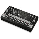 BEHRINGER RD-6-BK8つのドラムサウンド、16ステップのシーケンサー、ディストーションエフェクトを装備したアナログドラムマシン・オーセンティックなアナログ回路を採用したドラムマシン・マッチドトランジスタを採用したオリジナル回路を忠実に再現・ミックスパラメーターとグローバルアクセント機能を搭載した8つのオリジナルドラムサウンド・伝説のドラムマシンのクラップサウンドを再現・32のパターンをリアルタイムで切替可能で非常に扱いやすい16ステップのドラムシーケンサー・リズムパターンは最大250小節の曲として編集することが可能・ディストーション回路がサウンドにスパイスとエッジを追加・直感的なリズムパターンの制作をサポートする16個のLEDインジケータ付ステップボタン・11個のコントローラーと26個のスイッチによりすべてのパラメーターにリアルタイムアクセス可能・同期と外部デバイスへの接続を可能にするMIDIとUSB端子を装備・同期対象デバイスはUSB、MIDI、クロック、インターナルの中から選択可能でフレキシブルに外部機器との同期が可能RD-6ついてRD-6　RHYTHM DESIGNER RD-6は8つの個性的なドラムサウンドと64ステップシーケンサーを搭載し、イマジネーション通りのグルーブを素早く簡単に作成できるドラムマシンです。ドラムプログラミング初心者からプロのミュージシャンまでRD-6はあなたのドラムサウンドをステップアップさせる強力な武器となるでしょう。Masterpiece Rejuvenated　このRD-6は細部までこだわりぬいて設計されました。往年のクラシックドラムマシンを時代を超えた新たなデザインで復活させ、ビートメイクの新しい可能性を実現しています。また斬新でモダンなアプローチを採用したRD-6は伝説のサウンドを活用しながらも新しい機材との融合も実現しています。焼けるようなハイハット、パンチの効いたバスドラム、そしてあのクラップサウンドも再現しリズムパフォーマンスをワンランク引き上げてくれる、まさにアナログビートメイクモンスターです！Complete Control　RD-6は、32種類のリズムパターンをリアルタイムで切り替え可能な64ステップドラムシーケンサーを搭載しています。オンザフライで曲を組み上げ、それを自由に編集することも可能です。専用のレベルノブを調整し、8つのドラムサウンドを自由にミックスすることも可能です。RD-6は由緒あるディストーション回路も搭載。スイッチをオンにし、ディストーションの量とトーンを調整すればサウンドにスパイスとエッジを加えることも可能となりました。各リズムパターンは、最大256小節の曲として編集することも可能。これによりグルーブを止めること無く、ジャムに最適な8分30秒のビートが作成可能です。USB Control　RD-6を現代の機器と接続するために同期とMIDIトリガー用のUSB端子が追加されました。これによりRD-6をDAW等でコントロールも可能になり曲やパターンを自在に入れ替えたり個々のサウンドをトリガーすることも可能になりました。The Numbers　RD-6は直感的なビートメイクが出来るよう、11個のノブと26個のボタンが機能的にレイアウトされています。入出力端子には、オープン/クローズのハイハット、クラップ、シンバル、ロータム、ハイタム、スネア、バスドラム用のボイスアウト端子を個別に搭載。またスタート/ストップをフットペダルでコントロールも可能です。DAW等に接続可能なUSB端子と5ピンのMIDIイン、アウト、スルー端子も搭載し現代の機器にも簡単に接続が可能です。仕様Voices音色数:8タイプ:アナログ同時発音数:8ボイスコントロールアクセント:レベルバスドラム:レベルスネアドラム:レベルロータム、ハイタム:レベルシンバル、クラップ:レベルオープンハット、クローズドハット:レベルコネクティビティ電源入力:DC入力コネクタ電源スイッチ:プッシュボタン オン/オフUSB(MIDI):USB 2.0、タイプBMIDIイン、アウト/スルー:5ピンDIN×2スタート/ストップ:1/4インチTS×1ミックスアウト:1/4インチTS×1、アンバランス、1kΩインピーダンスボイスアウト:1/8 ’TS×6、アンバランス、100Ωインピーダンスシンクイン/アウト:1/8 ’TRS×2(チップはクロック、リングはスタートメッセージ)2.5V以上トリガーアウト:LTとHT+15 V×2、1PPS / 24PPQ / 48PPQ 50％、パルス長、2PPQナローパルス長フォーン:1/8 ’TRS×1、ステレオ、15ΩインピーダンスUSB:USBクラス準拠USB 2.0、タイプBパターン/保存数:2×16パターンステップ:16ステップ電源アダプター:9V DC、670mA消費電力:最大2Wインジケータ:パワーLED推奨使用環境使用温度範囲:5°C - 40°C寸法寸法(高さx幅x奥行き):56×305×165 mm質量:0.9kg梱包重量:1.6kg関連タグ：ベリンガー アナログドラムマシン仕様詳細・対応動作要件は、本製品メーカーサイト情報をご参照の上、お買い求めください。