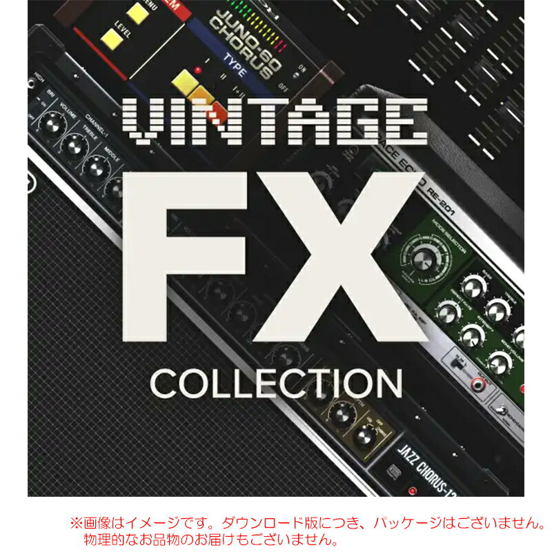 ROLAND Vintage FX Collection Roland Cloud 買い切りライセンス ダウンロード版JUNO-60 Chorus・JC-120 Jazz Chorus・RE-201 Space Echoをまとめたバンドル　Vintage FX Collection は、JUNO-60 Chorus、JC-120 Jazz Chorus、RE-201 Space Echoのソフトウェアを1つにまとめたバンドル・パックです。幾世代にもわたり支持される、その独特な質感とサウンドを、手軽にソフトウェア・プラグインでお楽しみ頂けます。※各機能やシステム条件は、必ずメーカーサイトなどでご確認のうえお買い求めください。※誤ってお買い求めになられた場合の、ご返品・交換は一切承れません。充分ご注意の上お求めください。※ダウンロード版に付き、シリアル記載のPDFをメールでお送りすることで、納品が完了します。物品の納品はございません。概要RE-201 Space Echo　1974 年に発売された RE-201 Space Echo は、これまでで最も有名かつ象徴的なエフェクト・ユニットの1つです。　アナログ・テープを使用した独特のマルチヘッド・ディレイ・エフェクトは、過去 50 年間に渡りパフォーマーやプロデューサー、ミックスエンジニアの定番となっています。オリジナルの SpaceEcho を生んだローランドが熱意を込めて制作した、真に多用途で自由度の高いエフェクトを DAW で活用できます。JUNO-60 CHORUS　アナログ・シンセサイザー JUNO-60 は、世界中のミュージシャンやプロデューサーに愛され、今日まで多くの名曲で使用されてきました。その時代を超越する魅力は、プレイヤーを夢中にさせるほどの豊かさと存在感をサウンドに与えるアナログ・ステレオ・コーラス・エフェクトにあります。　JUNO-60 Chorus Software Effect により、1980 年代を象徴するエフェクトの刺激的なキャラクターを DAW のトラックに取り入れることができます。JC-120 Jazz Chorus　Roland JC-120 Jazz Chorus は、透き通ったクリーン・サウンドと美しいステレオ・コーラスにより世界中で定番となっているソリッド・ステート・アンプの名機です。1975 年の発売以来、ジャズ、ポップス、ロック、メタルまで、あらゆるジャンルのアーティストに愛され続けています。　JC-120 Jazz Chorus Software Effectは、オリジナル機が持つクリーン・トーンとコーラス・エフェクトを忠実にモデル化しただけでなく、エフェクト音の出力方法を選べる STEREO MODE、DAWの指定テンポにビブラートを同期させるTEMPO SYNC、マイキングの調整が可能な SPEAKERSIMULATOR など、現代的な機能を多数搭載しています。※詳細は各製品のメーカー製品ページをご参照ください。Roland Cloud とは　現代音楽の礎となったサウンドを含む、50種類以上のローランドのソフトウェア・インストゥルメンツをはじめとした、音楽制作用の高品位なプラグイン音源やソフトウェアを提供するクラウド・ベースのプラットフォームです。Lifetime Key (LTK) とは　製品単位での買い切りプラン。有料メンバーシップへの登録がなくても、Lifetime Keyを購入することで、Rolandアカウントが有効である限り、購入したインストゥルメンツをご利用いただけます。関連タグ：ローランド 音源 プラグイン ソフトウェア クラウド 買い切り仕様詳細・対応動作要件は、本製品メーカーサイト情報をご参照の上、お買い求めください。