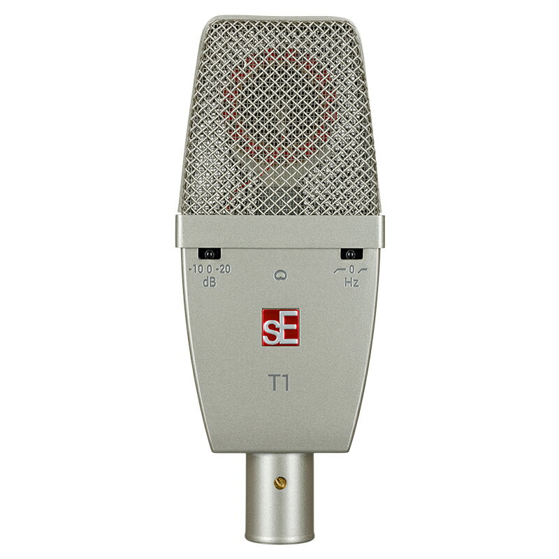 sE Electronics T1チタニウム蒸着マイラーの1インチラージダイアフラムを採用したより速いトランジェントのコンデンサーマイク、カーディオイド固定一味違う、チタン・カプセル　T1は、マルチパターン・マイク T2 のカーディオイド・バージョンです。洗練されたデザインと速いトランジェント特性、そしてあたたかくスムーズなサウンドはそのままに、ピアノ、打楽器、ベース・キャビネットなど、さまざまな用途に最適です。概要ピュアでシンプル。ただただ、素晴らしいサウンド。　クラシック・サウンドと現代の職人技が最もシンプルな形で融合したT1は、T2のカーディオイド・バージョンです。カーディオイドは、ライブとスタジオの両方で多用される、最も一般的な極性パターンです。T1は真に必要となる機能を優先し、クラシック・コンデンサーのスムーズなサウンドキャラクターを手のひらサイズに凝縮しています。手作りの1インチ・チタン・トゥルー・コンデンサー・カプセル　T1には、特徴的なチタン蒸着カプセルが採用されています。これにより、金蒸着のカプセルに比べ、より早くトランジェントへ反応することができます。とくにドラムやパーカッションをはじめとするアタックが重要な楽器には最適で、明瞭さと正確なパフォーマンスを提供します。堅牢なハウジングと高級感あふれるフィニッシュ　耐久性のあるダイキャスト製のオールメタル・ハウジング、金属製のスイッチ、堅牢なスプリング・スチール・ワイヤー・メッシュ・グリルを備えたT1は、スタジオでの過酷な使用や日々のツアーでも長きに渡り耐えられるよう作られています。　フラットな本体設計と特製のサスペンション・マウントにより、ドラム・ヘッドやギター・キャビに対して極限まで平らにセッティングするなど、さまざまな用途に対応します。プリ・アッテネーション・パッドとローカット・フィルター　2つのプリ・アッテネーション・パッドを選択することで、ダイナミックレンジを広げ、大音量のソースに対応できます。また、2つのローカット・フィルターにより、過剰な低域の回り込みや近接効果を簡単に抑えることができます。ファクトリー・マッチド・ステレオ・ペア　T1には、可能な限り最高のステレオイメージを得るべく、マッチングの取れたカプセルを搭載したマッチド・ステレオ・ペアもラインナップされています。マッチド・ペア・モデルには、ステレオ・マウンティングバー、2つのカスタムショックマウント、金属製ケースが付属します。仕様カプセルタイプ:コンデンサーダイアフラム:チタン蒸着のマイラー周波数特性:20Hz〜20kHzインピーダンス:125Ω感度:25mV/Pa (-32dB)最大許容音圧レベル(SPL):137/147/157dB(0/-10/-20dB パッド、0.5% THD)S/N比:85dB等価ノイズレベル:9dB (A)パスフィルタースイッチ:80Hz/160Hz、6dB/Oct(切り替え式)パッド:-10dB/-20dB(切り替え式)コネクタ:XLR 3ピン動作電源:ファンタムパワー 48V外形寸法:146mm×58mm×29mm重さ:280gパッケージ内容:　T1　ショックマウント + スレッドアダプター　金属製ケース関連タグ：エスイーエレクトロニクス コンデンサーマイク仕様詳細・対応動作要件は、本製品メーカーサイト情報をご参照の上、お買い求めください。