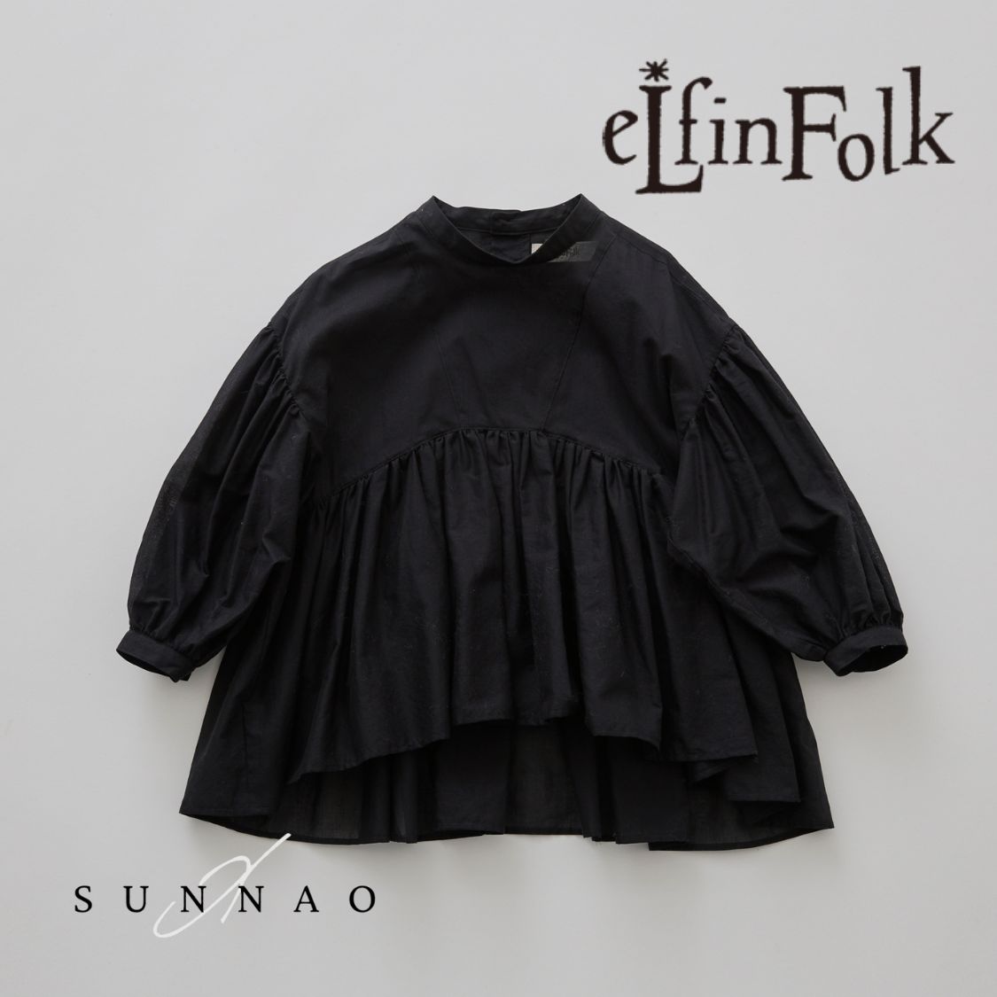 ＜eLfinFolk＞ Cotton Lawn Gather Blouse - black