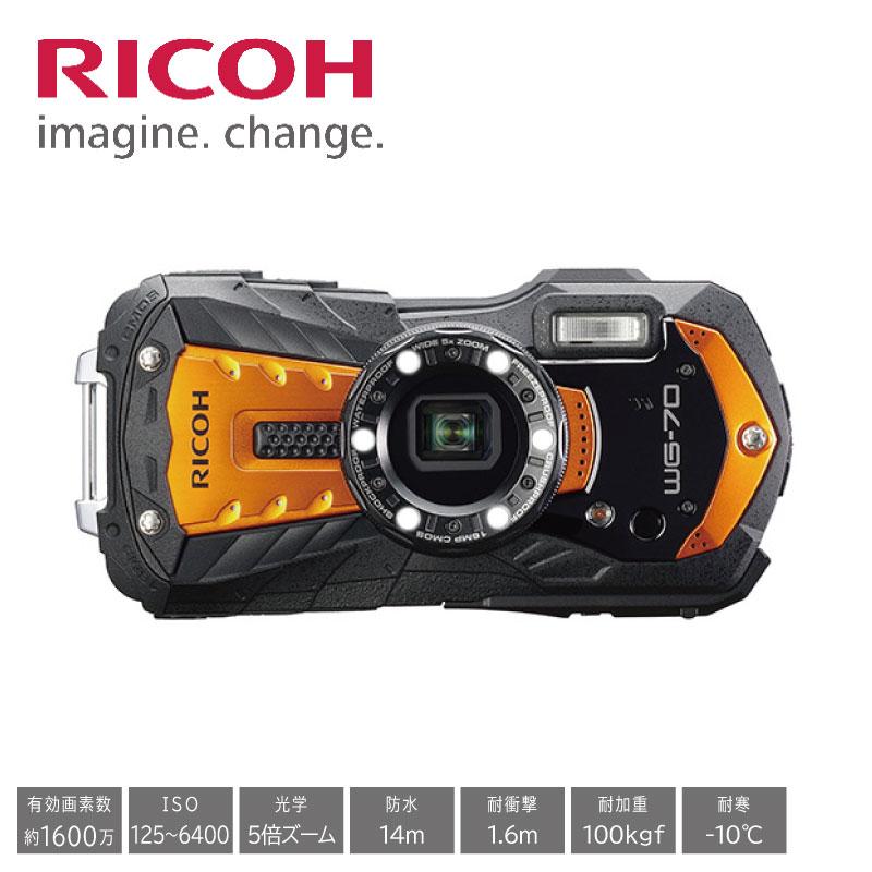 在庫あり　リコー デジカメ WG-70 オレンジ 防水 耐衝撃 防塵 耐寒 アウトドア デジタルカメラ 1600万画素 LED ISO 6400 RICOH