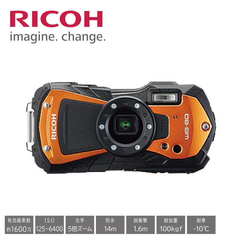 残り在庫1台　リコー デジカメ WG-80 オレンジ 防水 耐衝撃 防塵 耐寒 アウトドア デジタルカメラ 1600万画素 LED ISO 6400 RICOH