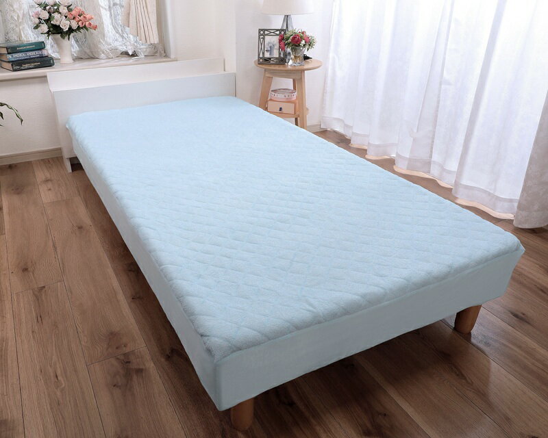 ガマカ工業 パッド一体型タオル素材ボックスシーツ ブルー シングル(S) 敷きパッド ボックスシーツ タオル素材