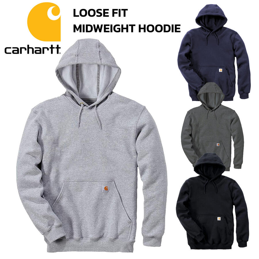 カーハート パーカー K121 メンズ レディース ユニセックス CARHARTT Loose Fit Midweight Hoodie ルーズフィット ミッドウェイト フーディー フード フーデッドパーカー スウェットパーカー 10.5オンス グレー チャコール ネイビー ブラック あたたかい 裏起毛 S M L